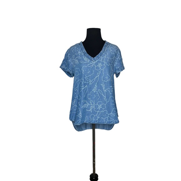 Cloth & Stone chambray floral v neck short sleeves top size XS - Picture 10 of 11